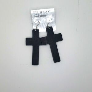 Black wood cross earrings